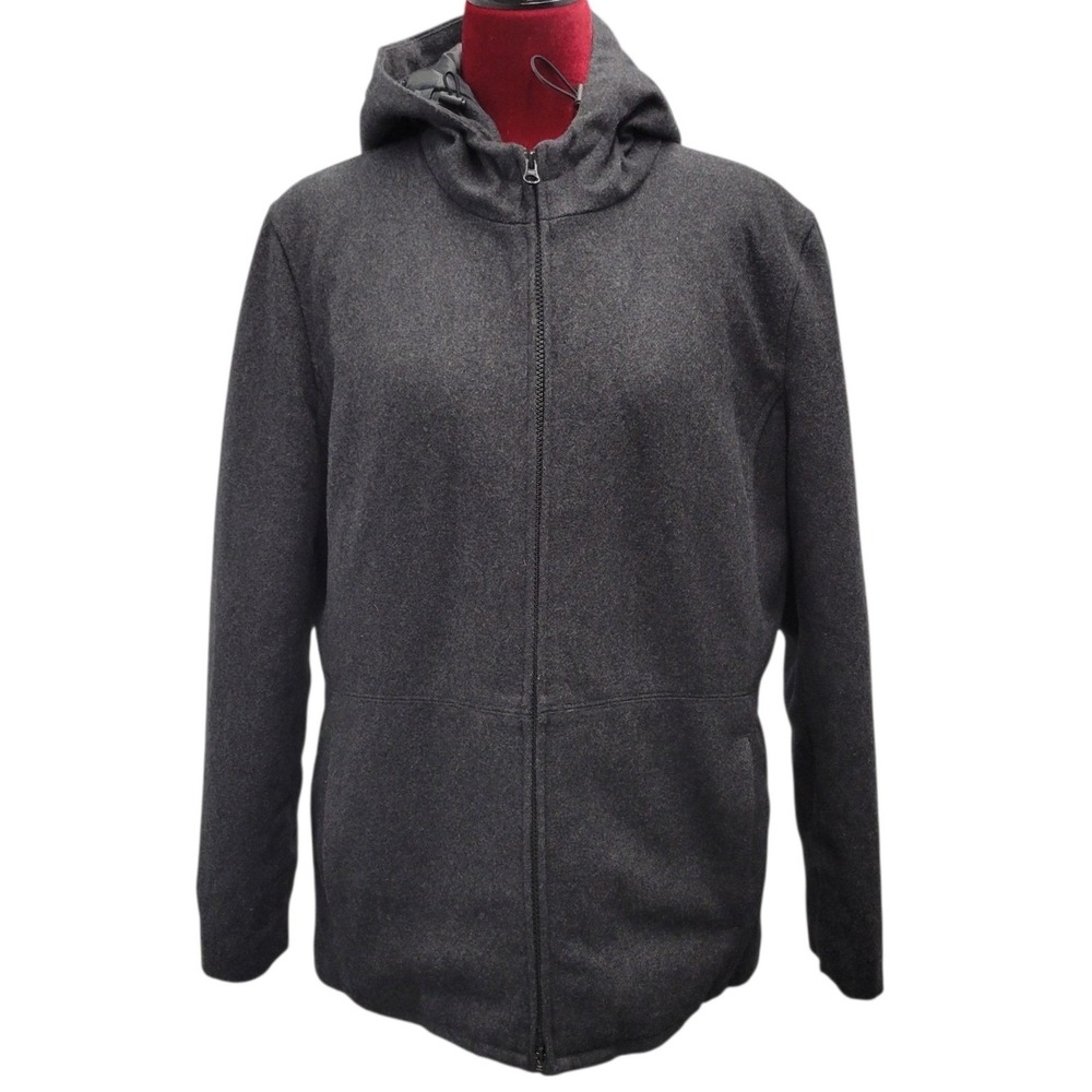 Gap Wool blend Quilt Lined Gray Hooded Warm Winter Coat Full Zip Wmn XL
F361